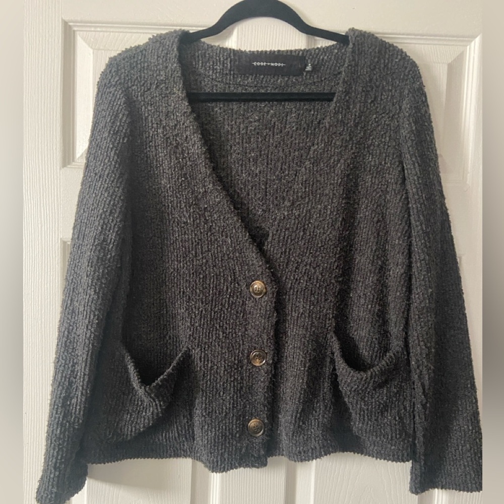 Elegant Charcoal Button-Up Women's Cardigan